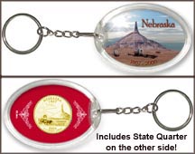 Nebraska - Chimney Rock Keychain - with Gold Plated State Quarter MAIN