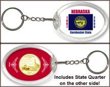 Nebraska - State Flag Keychain - with Gold Plated State Quarter MAIN