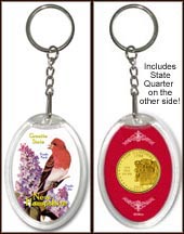 New Hampshire - State Bird & Flower Keychain - with Gold Plated State Quarter MAIN