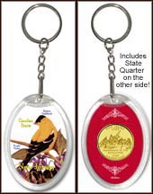 New Jersey - State Bird & Flower Keychain - with Gold Plated State Quarter MAIN