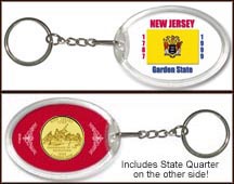 New Jersey - State Flag Keychain - with Gold Plated State Quarter MAIN
