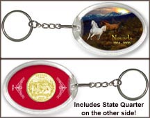 Nevada - Horses Keychain - with Gold Plated State Quarter MAIN