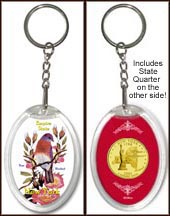 New York - State Bird & Flower Keychain - with Gold Plated State Quarter MAIN