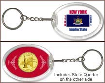 New York - State Flag Keychain - with Gold Plated State Quarter MAIN