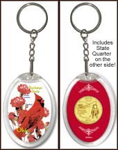 Ohio - State Bird & Flower Keychain - with Gold Plated State Quarter MAIN