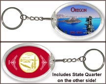 Oregon - Crater Lake Keychain - with Gold Plated State Quarter MAIN