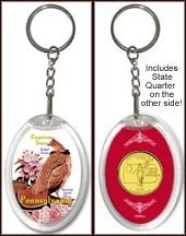 Pennsylvania - State Bird & Flower Keychain - with Gold Plated State Quarter MAIN