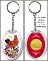 Rhode Island - State Bird & Flower Keychain - with Gold Plated State Quarter MAIN