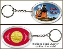 Rhode Island - Lighthouse Keychain - with Gold Plated State Quarter MAIN