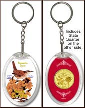 South Carolina - State Bird & Flower Keychain - with Gold Plated State Quarter MAIN