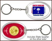 South Carolina - State Flag Keychain - with Gold Plated State Quarter MAIN