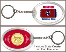 Tennessee - State Flag Keychain - with Gold Plated State Quarter MAIN
