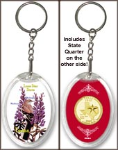 Texas - State Bird & Flower Keychain - with Gold Plated State Quarter MAIN