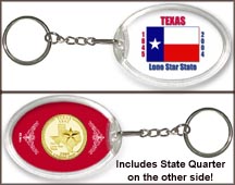 Texas - State Flag Keychain - with Gold Plated State Quarter MAIN