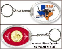 Texas - Longhorn Country Keychain - with Gold Plated State Quarter MAIN