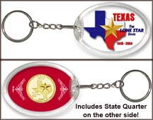 Texas - Lone Star State Keychain - with Gold Plated State Quarter MAIN