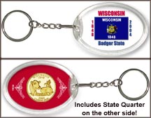 Wisconsin - State Flag Keychain - with Gold Plated State Quarter MAIN