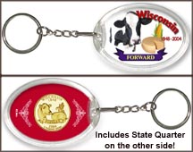 Wisconsin - Forward Keychain - with Gold Plated State Quarter MAIN