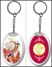 Wyoming - State Bird & Flower Keychain - with Gold Plated State Quarter MAIN