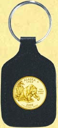Alaska Quarter Leather Keyring - with Gold Plated State Quarter MAIN