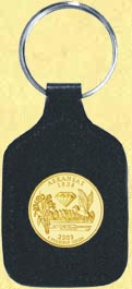 Arkansas Quarter Leather Keyring - with Gold Plated State Quarter MAIN