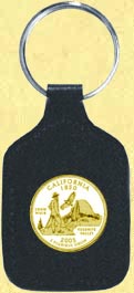California Quarter Leather Keyring - with Gold Plated State Quarter MAIN