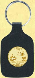 Florida Quarter Leather Keyring - with Gold Plated State Quarter MAIN