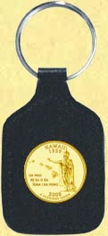 Hawaii Quarter Leather Keyring - with Gold Plated State Quarter MAIN