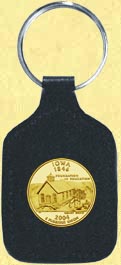 Iowa Quarter Leather Keyring - with Gold Plated State Quarter MAIN