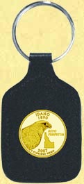 Idaho Quarter Leather Keyring - with Gold Plated State Quarter MAIN
