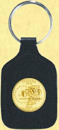 Indiana Quarter Leather Keyring - with Gold Plated State Quarter MAIN