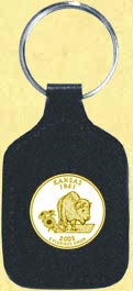 Kansas Quarter Leather Keyring - with Gold Plated State Quarter MAIN