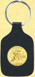 Louisiana Quarter Leather Keyring - with Gold Plated State Quarter MAIN