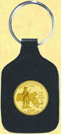 Massachusetts Quarter Leather Keyring - with Gold Plated State Quarter MAIN