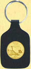 Maine Quarter Leather Keyring - with Gold Plated State Quarter MAIN