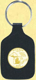 Michigan Quarter Leather Keyring - with Gold Plated State Quarter MAIN