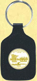 Minnesota Quarter Leather Keyring - with Gold Plated State Quarter MAIN