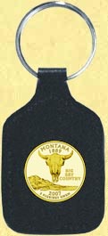Montana Quarter Leather Keyring - with Gold Plated State Quarter MAIN