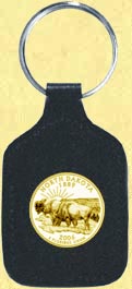 North Dakota Quarter Leather Keyring - with Gold Plated State Quarter MAIN
