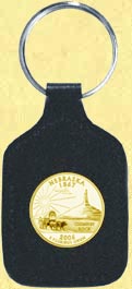 Nebraska Quarter Leather Keyring - with Gold Plated State Quarter MAIN