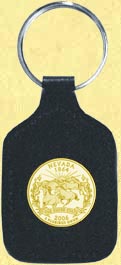 Nevada Quarter Leather Keyring - with Gold Plated State Quarter MAIN