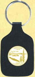 Oregon Quarter Leather Keyring - with Gold Plated State Quarter MAIN