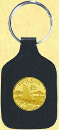 Rhode Island Quarter Leather Keyring - with Gold Plated State Quarter MAIN
