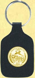 South Dakota Quarter Leather Keyring - with Gold Plated State Quarter MAIN