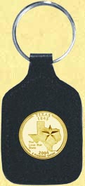Texas Quarter Leather Keyring - with Gold Plated State Quarter MAIN
