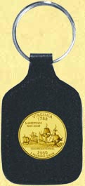 Virginia Quarter Leather Keyring - with Gold Plated State Quarter MAIN