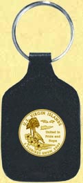 US Virgin Islands Quarter Leather Keyring - with Gold Plated Territorial Quarter MAIN