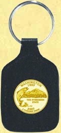 Washington Quarter Leather Keyring - with Gold Plated State Quarter MAIN