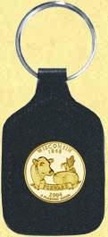 Wisconsin Quarter Leather Keyring - with Gold Plated State Quarter MAIN