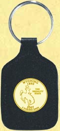 Wyoming Quarter Leather Keyring - with Gold Plated State Quarter MAIN